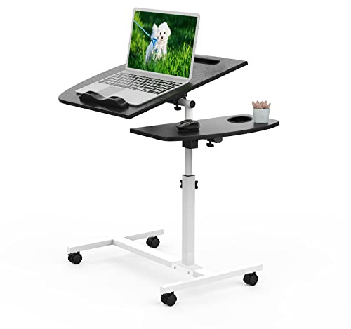PIPIPOXER Computertisch Laptoptisch Höhenverstellbarer 61-95cm Schreibtisch mit 40x40cm Tischplatte+40x20cm Mausablage,4 drehbare 360°Räder und Becherhalter für Computer,Laptop,Büro,Bett Schwarz