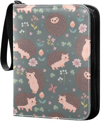 Niedliche Igel Blumen Sammelkartenalbum 4 Taschen Kartenordner 50 Seiten 400 Karten PU Reißverschluss Kartenbinder Aufbewahrungshalter für Sportspielkarte