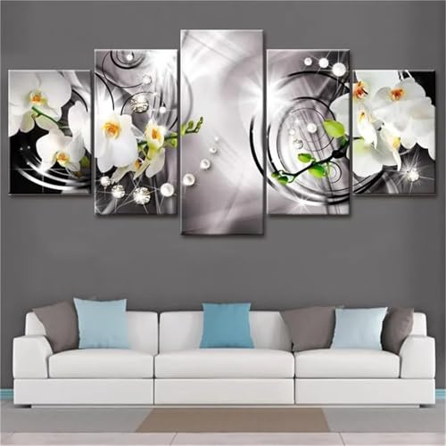 Tinnoon 5 Stück Diamant Malerei Kit Abstrakt Orchidee Diamant Painting Bilder Erwachsene Kinder Voll Diamant Crystal Art Malen Nach Zahlen Basteln Set für Home Décor 100x50cm N-3919