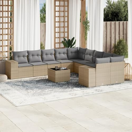 SECOLI Rattan Gartenlounge Con Stauraum XXL Loungemöbel Set Terrassenmöbel Loungesofa Sitzgruppe Rattan Ecklounge Gartenmöbel Set Balkon Möbel Beige 11-tlg-Type-263