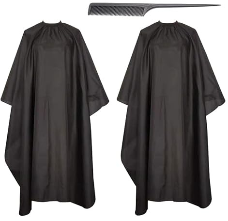 BORISCA 2 Pz Nero Impermeabile Mantella Parrucchiere, 140*118cm Mantellina per Taglio Capelli Professionale, Regolabile Mantella Barbiere, Mantellina Taglio per Parrucchieri e un Pettine Antistatico