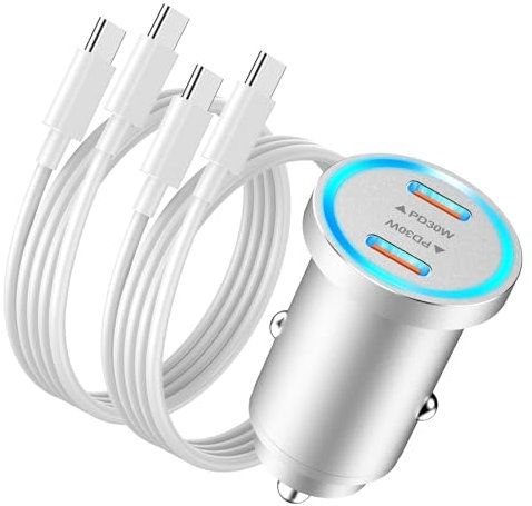 iPhone 16 Fast Car Charger, [MFi Certified] Mini 60W All Metal Dual USB C Car Charger Fast Charging Adapter & 2 Pack USB C Cable for iPhone 16/16 Plus/16 Pro/16 Pro Max/15/15 Plus/15 Pro/15 Pro Max