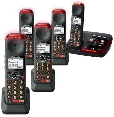Panasonic KX-TGM425 Five Amplified Digital Cordless Phone with Answering Machine with loud volume, slow talk mode, easy-to-use big buttons, voice assist function, and hearing aid compatibility support