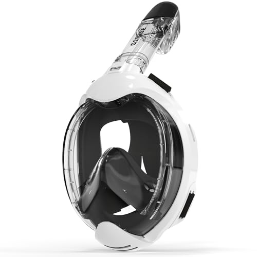 G2RISE Snorkelmask för barn, snorkling, 180 graders panoramautsikt, anti-dimma och anti-läckage, torr topp, snorkelset för barn, 3–8 (svart vit)