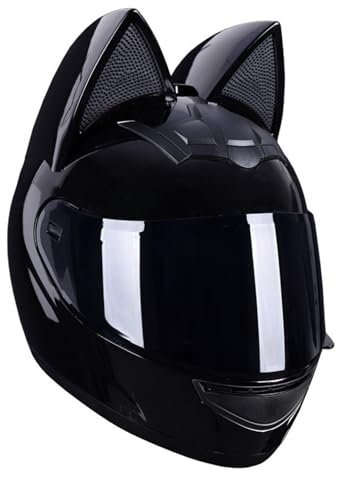 Motorradhelm mit Katzenohren, Integralhelme mit Visier, Motorcross-Helme, ECE-Zulassung, für Erwachsene, Männer und Frauen, Vier Jahreszeiten D,S50-53CM