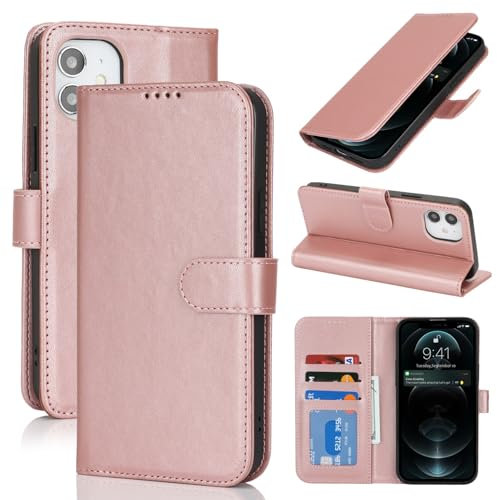 Zouzt Case for iPhone 12/12 Pro (6.1 Inch), Premium PU Leather Wallet Case with Credit Card Holder Slot Flip Folio Kickstand Shockproof Protective Phone Cover (Rose Gold)