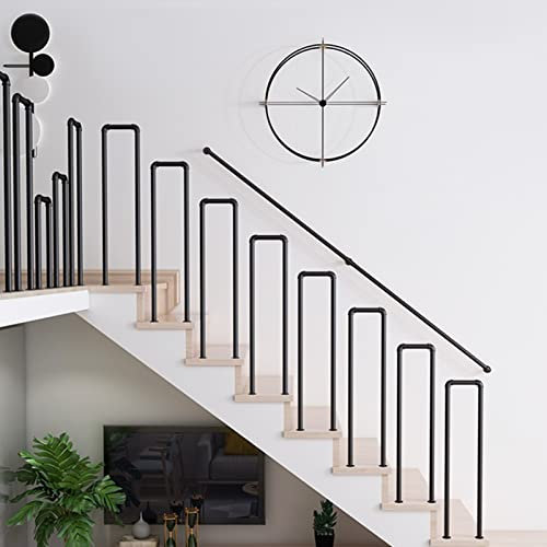 Handlauf Geländer Handlauf für Stufen, moderner U-förmiger Übergangshandlauf für den Innen- und Außenbereich, Treppengeländer aus schwarzem Metall und Schmiedeeisen für Terrassenbeläge, Lofts, Villen