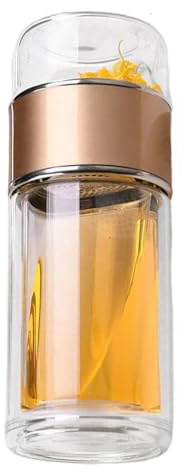 Gwtdtoad Tee Ei Flasche Teeflasche Mit Edelstahl Sieb Und Deckel, Tee Und Wassertrennung Teeflasche Becher Infuser Wasserflasche Glasflasche Für Losen Tee 6,6x6,6x24 Cm