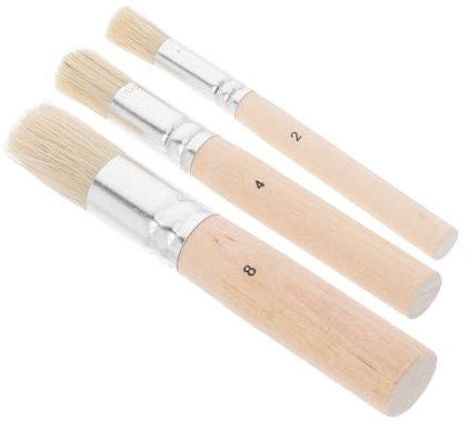 Parliky 3pcs Round Paint Brush Set Natural Bristle for Artists and Boys and Girls, Wooden Stencil Brushes for Acrylic, Oil, Watercolor Painting and Craft Projects