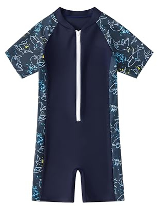 Badeanzug Jungen, Badebekleidung, Einteiliges Design aus Badehose und UV Shirt, für Kinder 4-9 Jahre (DE/NL/SE/PL, Alter, 6 Jahre, 7 Jahre, Regular, Dunkelblau)