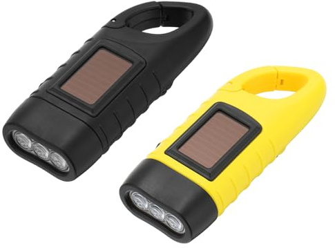 PATIKIL Hand Crank Solar Powered Flashlight, 2 Pcs Emergencies Rechargeable LED Flashlight Solar Power Charging for Camping, Hiking, Outdoor Sports, Yellow/Black