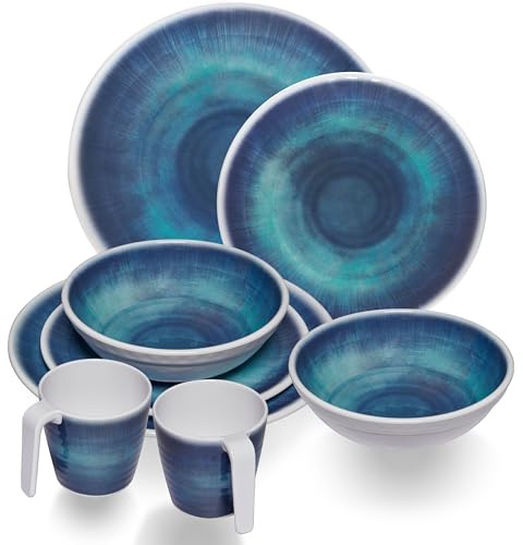 Melamin Geschirr Set Jesolo Blau 2 Personen 8 Teile Tassen Camping Picknick