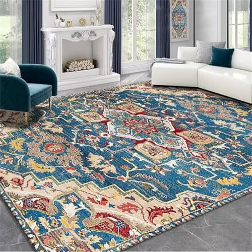 Tappeto da salotto con stampa di piante blu, 160 x 200 cm, elegante tappeto da salotto per camera da letto e sala da pranzo