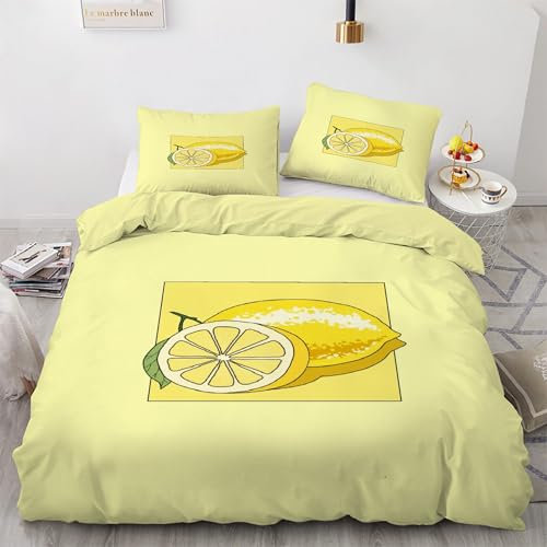 YZQGLHP Zitrone Bettwäsche 220x240 Gelb, Wendebettwäsche & Zimmer Deko, Weiche Microfaser Bettbezug Set 2 Teilig, 2 Kissenbezug 80x80, mit Reißverschluss