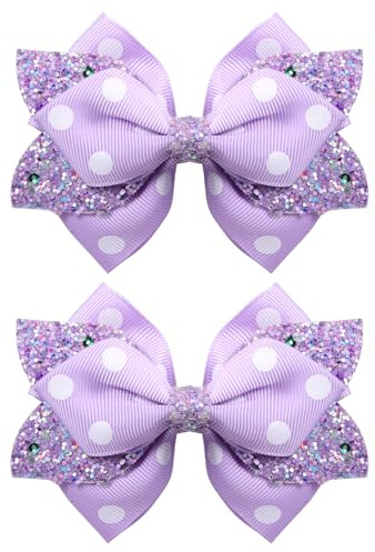 2 fermagli per capelli da 10,2 cm con glitter viola chiaro a pois per ragazze bambini adolescenti bambini nastro grosgrain fiocco fermagli per capelli forcine per capelli accessori decorativi regalo