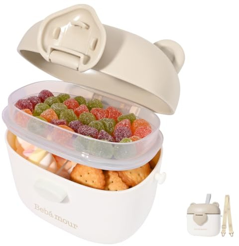 Bebamour Scatola per spuntini con 3 scomparti, Contenitori per la conservazione degli alimenti per bambini Contenitori per la preparazione dei pasti con snack, frutta, noci, biscotti,Bear Snack Pot