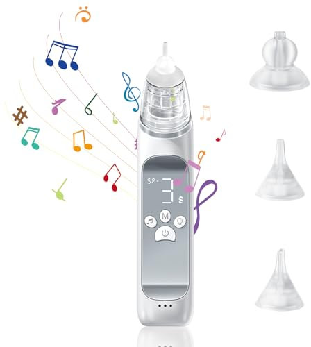 Anluomafuy Nasensauger Baby Elektrisch, Baby Nasensauger mit 3 Silikondüsen Tipps und 3 Saugstufen, Licht Beruhigender und Musikfunktion, Wasserdichter Automatischer Reiniger für Neugeborene, Kinder