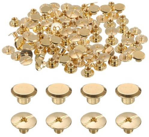 QUARKZMAN 50-pack M5 x 4 mm Chicago skruv metall Phillips huvud bindningsskruvar post nagel nitar stud skruvar nitar för gör-det-själv läder bälte väska hantverk bokbindning, guldton