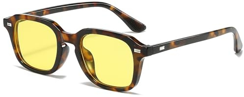 CIKJUK Retro Sonnenbrille Damen Herren Eckig Gläser Vintage Brille für UV400 Schutz Sonnenbrillen-Leopard/Gelb