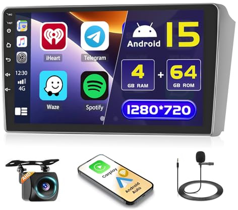 Hikity 4+64GB Android 15 Autoradio för Toyota Avensis 2003-2009 Med Trådlös Carplay Android Auto, 9 Tum Skärm med Navi WiFi Bluetooth FM RDS SWC Backkamera