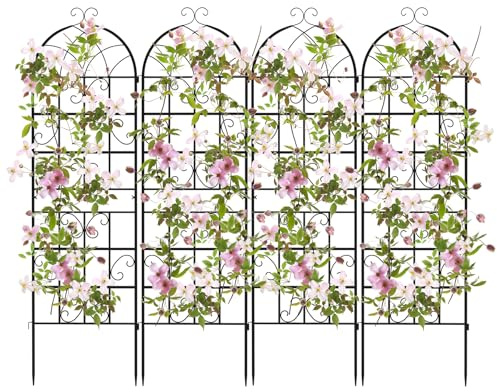 COSTWAY Rankgitter Metall 180 cm hoch, 4er Set, dekorativer Gartenzaun, freistehende Rankhilfe, Spalier Garten zum Stecken, Rosenspalier Rankspalier, für Kletterpflanzen Blume Gemüse (Schwarz)