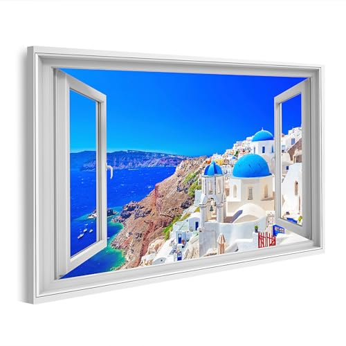islandburner Bild auf Leinwand Aussicht Auf Meer Und Haeuser Durch Offenes Fenster Bilder Wandbilder Poster
