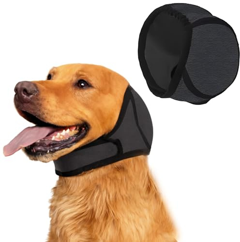 Dog Ear Protectors, Comfortable Dog Snood for Noise Protection | Fits Head Circumference 35-48cm (Gray, M), Adjustable Dogs Ear Defenders for Swimming, Bathing, and Outdoor Adventures