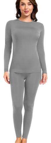 wirarpa Women's Thermal Underwear Set Fleece Lined Base Layer Ladies Long Sleeve Top & Bottom for Winter Warmth Light Grey Size S