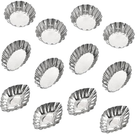 BIUDECO 12 Pezzi Stampi Tartellette in Acciaio Inossidabile Forme Rotonda e Romboidale Antiaderenti e Facili da Pulire per Forno e