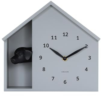 Karlsson Wanduhr Peeking Doggy - Grau - 24.9x24.9x27cm | Rechteck - Modern - Kunststoff - Wanduhr Modern Wohnzimmer - Wanduhren