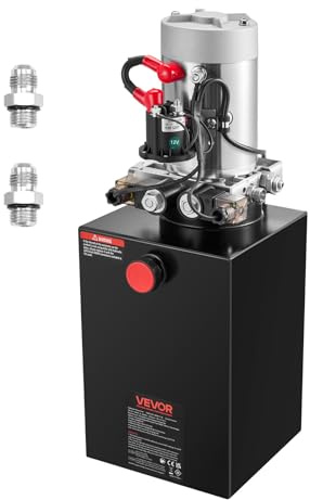 VEVOR Bomba Hidráulica de Efecto Doble 12 Cuartos 12 V CC, Bomba del Remolque Volquete Caudal de 3,4 L/min, con Depósito Metálico para Elevación de Vehículos, Elevadores de Tijera, Apiladores