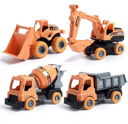 Yarteim 4 Stück Bagger Spielzeug, Baustellenfahrzeuge Kinder inkl. Bagger, LKW, Kipplaster, Mischer, Kinder Sandspielzeug Sandkasten Spielzeug, Auto Kinderspielzeug, Geschenk für Jungen Ab 3 4 5 Jahr