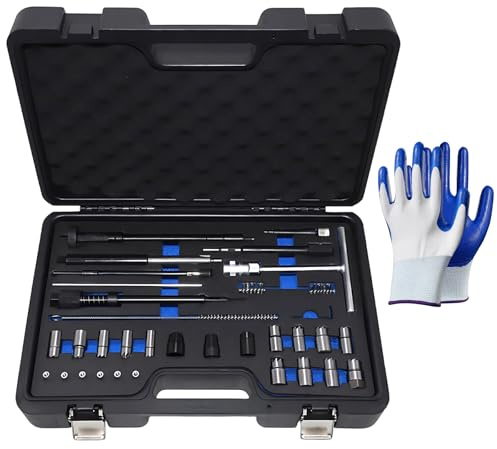 Kocusu 28 Pièces Fraise pour Sièges D'injecteurs, Kit de Nettoyage de Siège | Nettoyage Injecteur pour Diesel, Set d’Alésoirs pour Sièges avc Gants, Outil de Nettoyage pour Chambres de Combustion