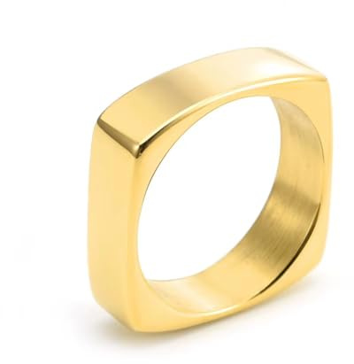 Herrring i rostfritt stål, fyrkantig bandring, 6 mm, guld, storlek 10