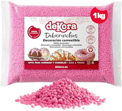 dekora – Dekocrunchies Fraise 1 kg, Sprinkles croustillants au goût intense, Décors sucrés, Topping pâtisserie, Perles comestibles pour décoration de gâteaux, biscuits, donuts et génoises
