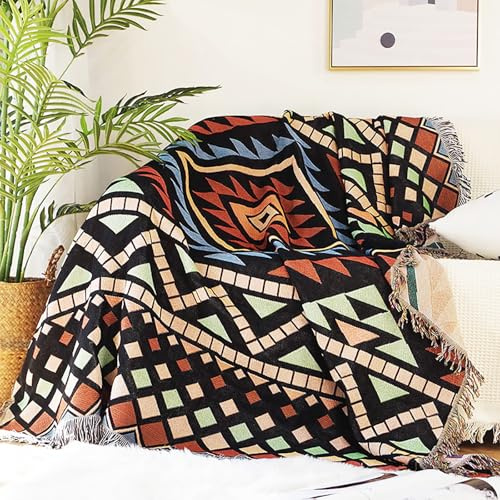 Vortexline Boho Decke Sofadecke ，tagesdecke Boho，Sofaüberwürfe Strick Kuscheldecke Bettwurf，patchworkdecke ，Decke mit Muster Für Sofa/Bett/Outdoor (E,160 * 260cm)