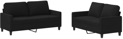 Qifoedo 2-TLG. Sofa Garnitur Schwarz Stoff 138/158 x77x80 cm Modernes Design mit 4 Kissen, 110 kg/Sitz, Robust & Langlebig for Wohnzimmer Balkon Terrasse