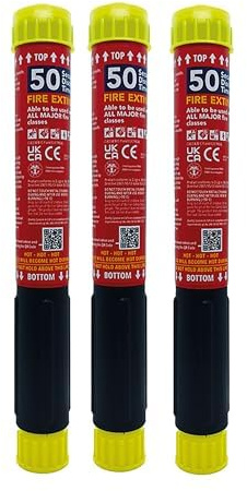 Fire Safety Stick - FSS50 TRIPLE PACK (FSS50-TRPL - Fire Extinguisher A, B, C, F & Electrical - 50 Seconds Discharge x3 units- Light and compact, no residue, no mess, 15 year shelf life)