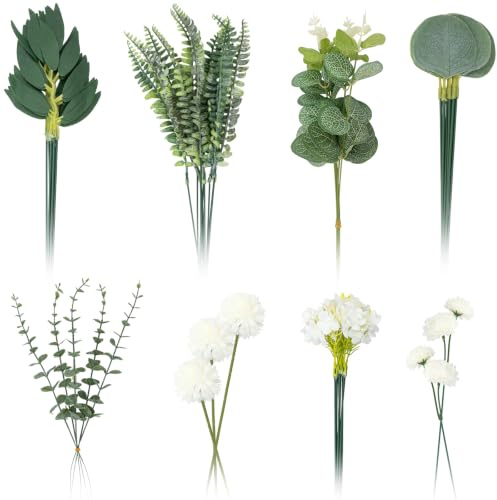 TSKDKIT 55 Stück Künstliche Eukalyptus und Kunstblumen | Weiß Blumen Hortensien Kunstblumen Eukalyptus Dekozweige für Hochzeit Tafelaufsatz Blumengesteck Home Dekoration