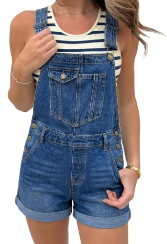 Fengbay Denim Overall Shorts for Women Adjustable Straps Dungarees Shorts | Casual Dungaree Loose Fit Suits All Figures, Soft Stretch Denim with Multiple Pockets for Daily, Campus & Holiday Wear