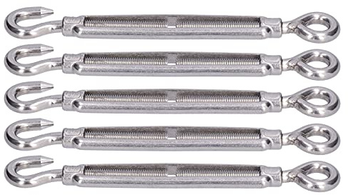 Aramox 5 Pezzi Tenditore in Acciaio Inox 304 Gancio e Occhiello Tenditore M6 M10 per Fune Tensione Ombra Vela Hardware Serraggio Regolabile Finitura Liscia Utensili Manuali (Msh)