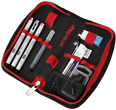 Copic Multiliner SP Set College A, 20-teiliges Set im senseBag, mit 3 Finelinern, Nachfüllpatrone, Zirkelaufsatz, Druckbleistift inkl. Minen und Radiergummi