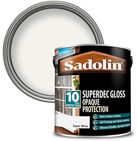 Sadolin superdec Opaque Wood Protection Super White Gloss 2.5 Litre, Suitable for cladding and Exterior Joinery