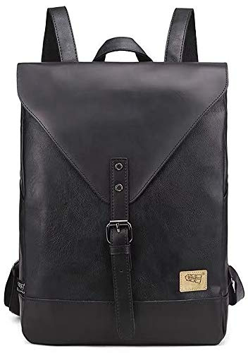 DokinReich PU Leder Vintage Rucksack Wanderrucksack Retro Laptoprucksack Hiking Backpack Damen Herren Schultertasche Rucksack Für Camping Reise Geeignet, L, Schwarz