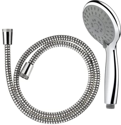 Croydex® Eco Contour Midi 3 Funcion Large Shower Head Handset and Shower Hose Pipe Set Chrome - Saving Water by up to 50%