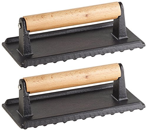 Rosenstein & Söhne Grillpresse: 2er-Set BBQ-Fleischbeschwerer & Burgerpressen, emailliertes Gusseisen (Grillpresse Gusseisen, Fleischpresse, Guss)