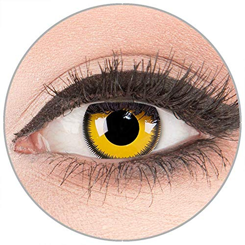 Farbige Kontaktlinsen zu Fasching Karneval Halloween in Topqualität von 'Glamlens' ohne Stärke 1 Paar Crazy Fun gelbe gelb 'Lunatic Sun' mit Behälter