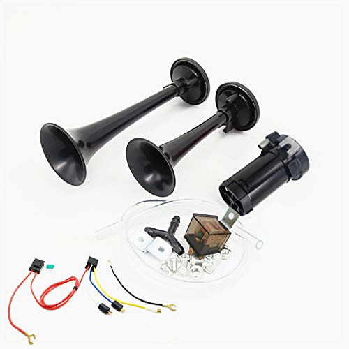 YIYDA Vehicle Horn, YDA101 Black Metal Dual Trumpet Air Horn Kit, 135dB Compressor Air Pump for 12V Cars, Trucks, SUVs, Motorcycles, Boats etc