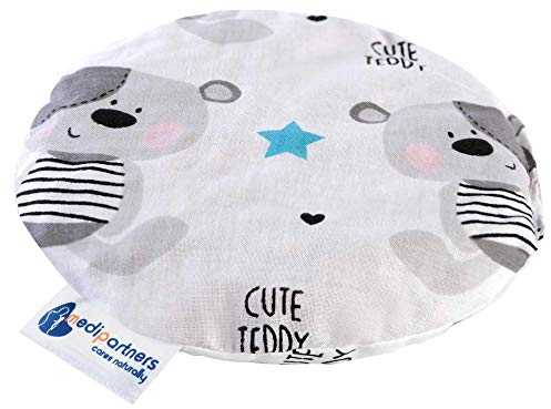 Medi Partners Kirschkernkissen Mikrowelle für Babys 180g rund 15cm Körnerkissen Wärmekissen 100% Baumwolle Öko Natur - Kirschkernkissen Wärme + Kältetherapie Massagetherapie (Teddybär)