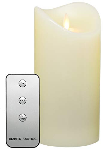 Tronje 19cm LED Kerze mit Timer u. Fernbedienung - Leuchtdauer 1000 Std. Echtwachskerze mit beweglicher Flamme Creme-Weiß